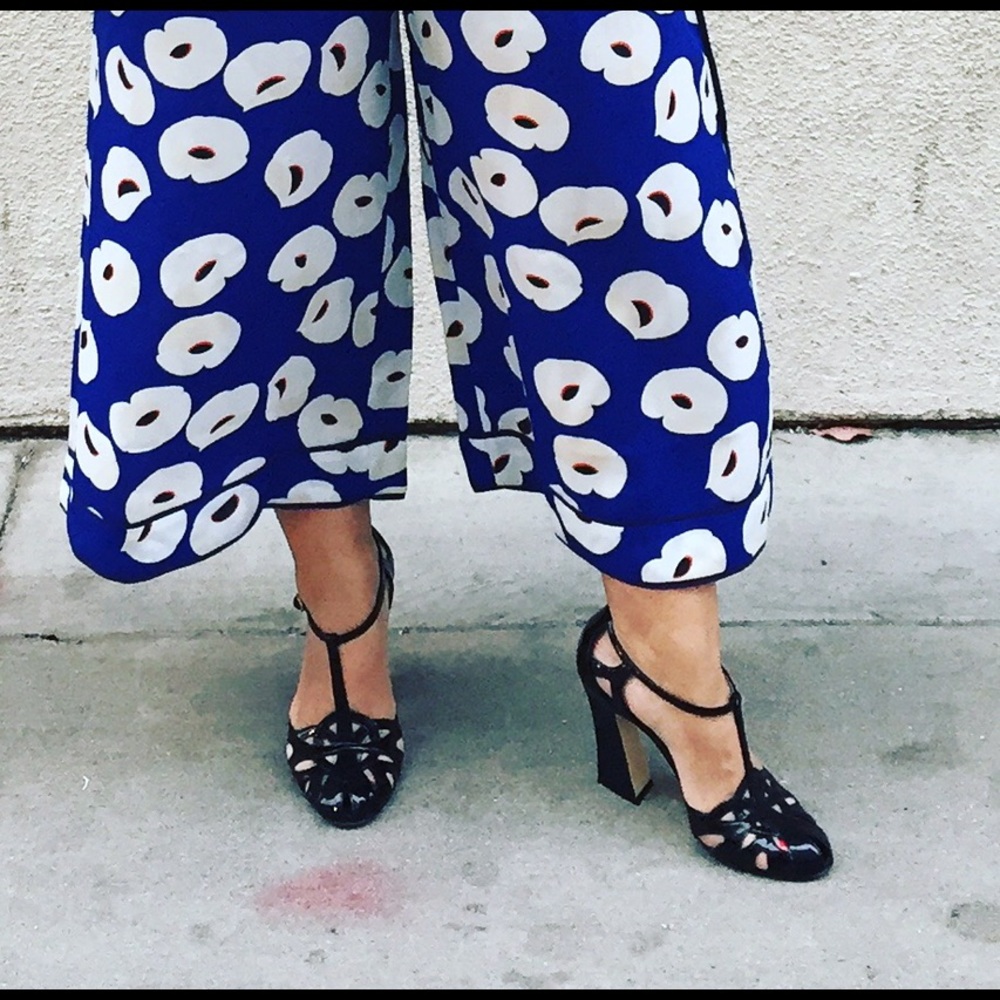 YSL Black Patent T-Strap heels